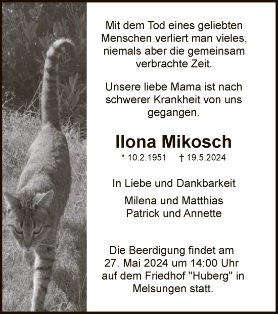 Traueranzeige von Ilona Mikosch von HNA