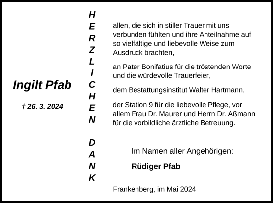 Traueranzeige von Ingilt Pfab von HNA