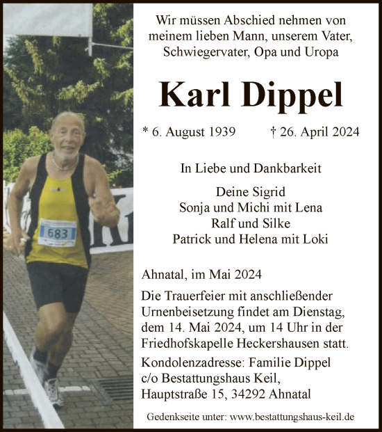 Traueranzeige von Karl Dippel von HNA