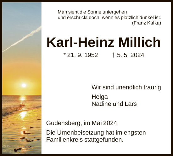 Traueranzeige von Karl-Heinz Millich von HNA