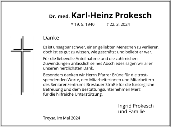 Traueranzeige von Karl-Heinz Prokesch von HNA