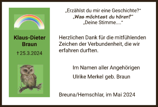 Traueranzeige von Klaus-Dieter Braun von HNA