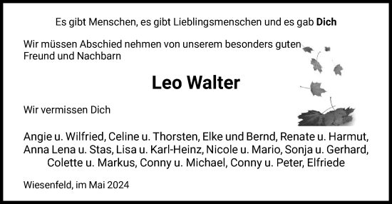 Traueranzeige von Leo Walter von HNA