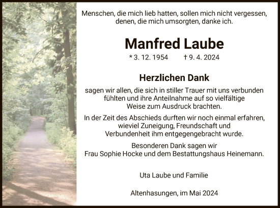 Traueranzeige von Manfred Laube von HNA