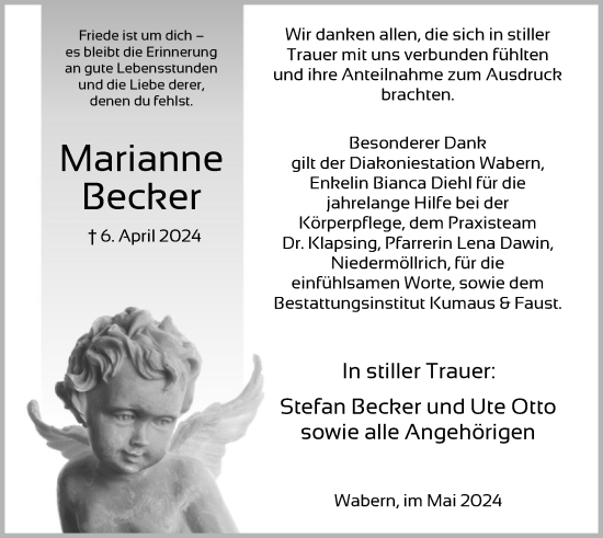 Traueranzeige von Marianne Becker von HNA