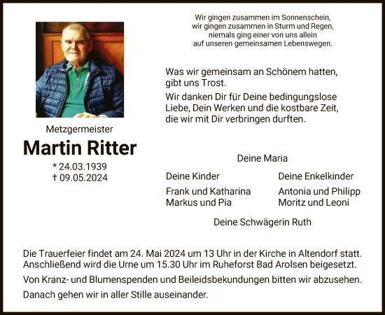 Traueranzeige von Martin Ritter von HNAHNA