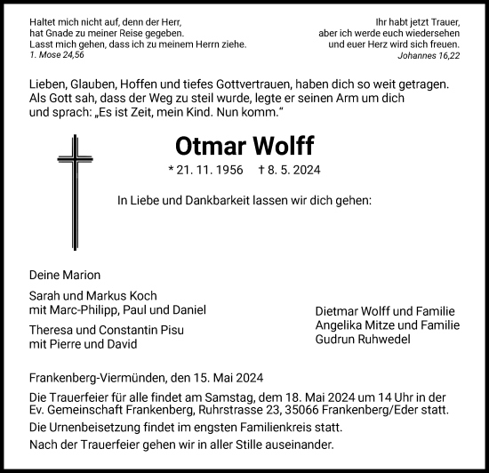 Traueranzeige von Otmar Wolff von HNA