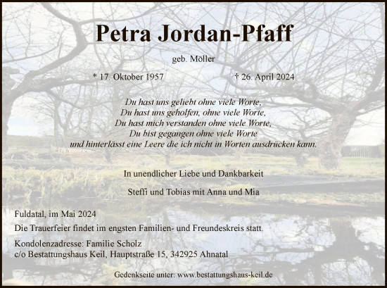 Traueranzeige von Petra Jordan-Pfaff von HNA