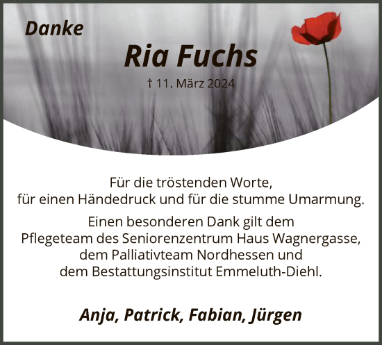 Traueranzeige von Ria Fuchs von HNA