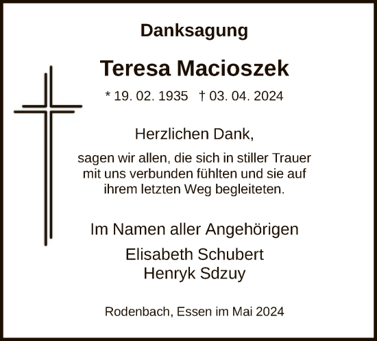 Traueranzeige von Teresa Macioszek von HNA