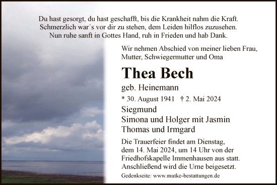 Traueranzeige von Thea Bech von HNA