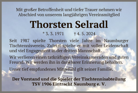 Traueranzeige von Thorsten Selradl von HNA