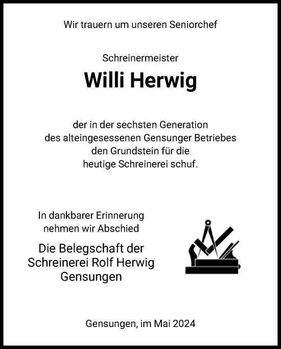 Traueranzeige von Willi Herwig von HNA