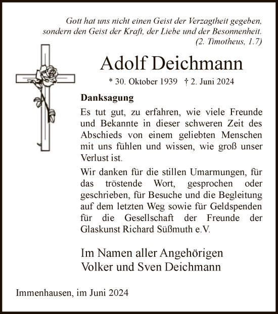 Traueranzeige von Adolf Deichmann von HNA