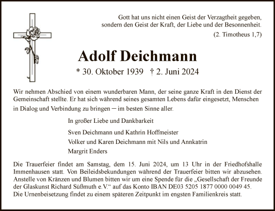 Traueranzeige von Adolf Deichmann von HNA