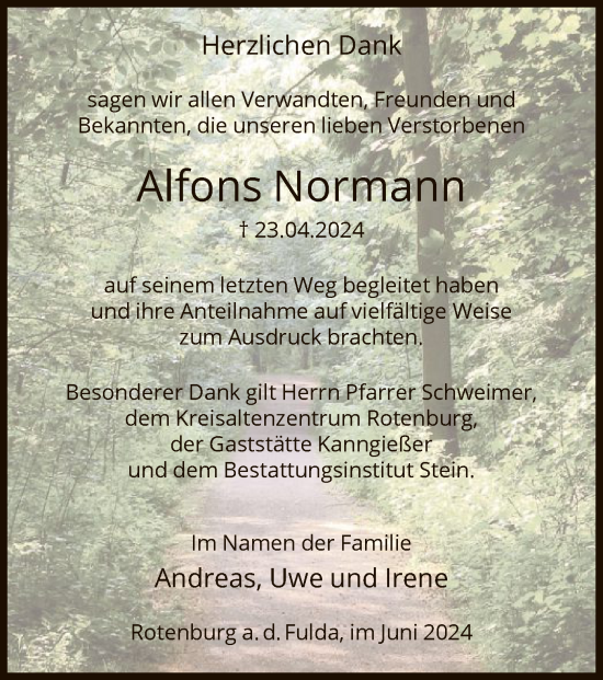 Traueranzeige von Alfons Normann von HNAHNA