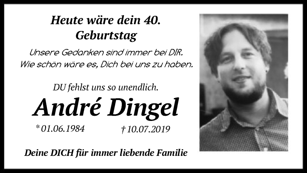  Traueranzeige für André Dingel vom 01.06.2024 aus HNA