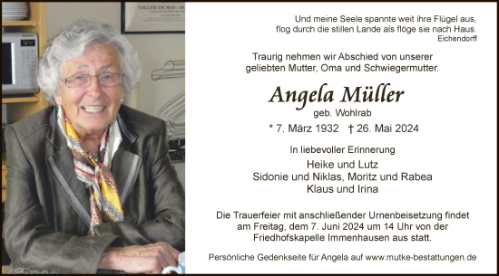 Traueranzeige von Angela Müller von HNA