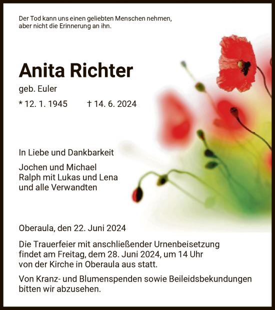 Traueranzeige von Anita Richter von HNA