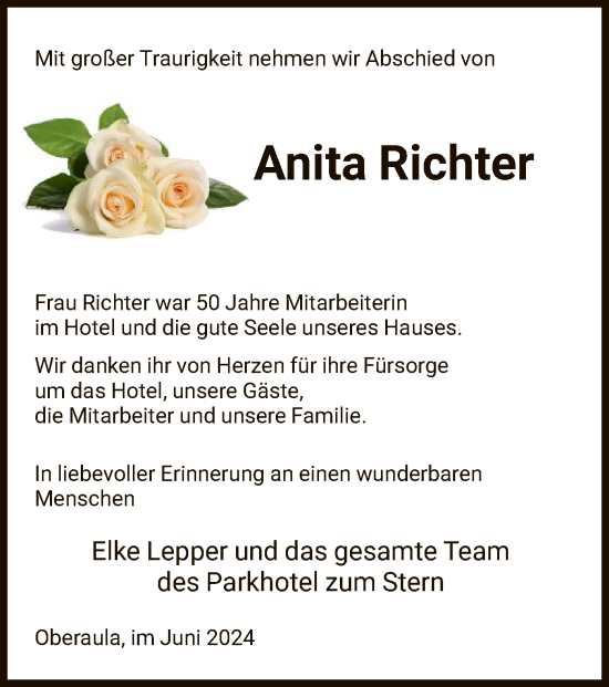 Traueranzeige von Anita Richter von HNA