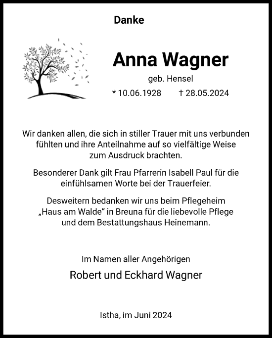 Traueranzeige von Anna Wagner von HNA