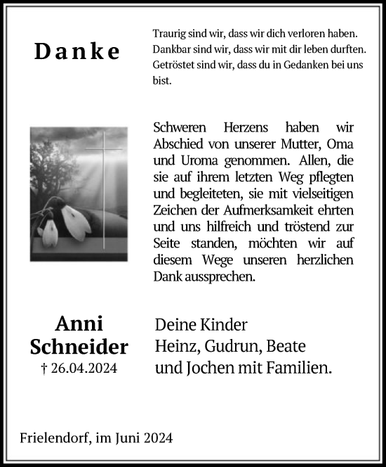 Traueranzeige von Anni Schneider von HNA