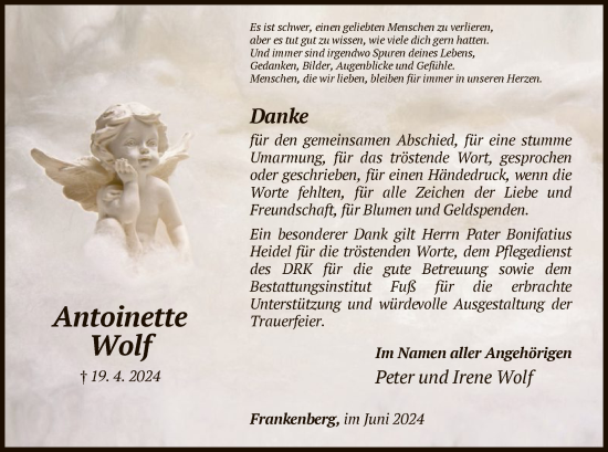 Traueranzeige von Antoinette Wolf von HNA