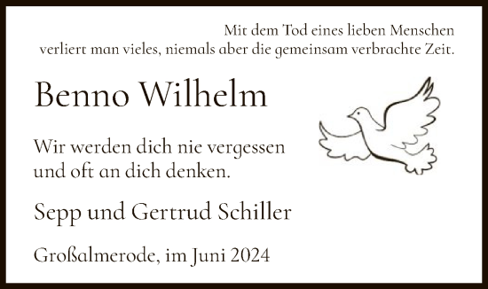 Traueranzeige von Benno Wilhelm von HNA
