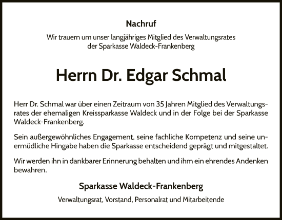 Traueranzeige von Edgar Schmal von WLZHNA