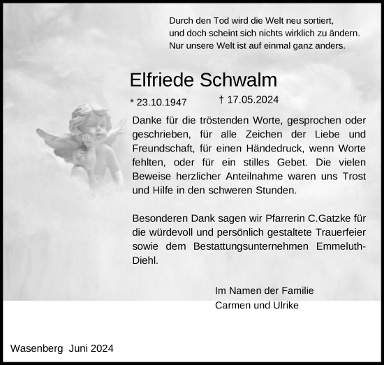 Traueranzeige von Elfriede Schwalm von HNA