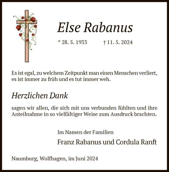 Traueranzeige von Else Rabanus von HNA