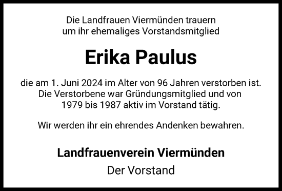 Traueranzeige von Erika Paulus von HNA