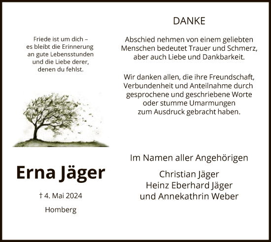 Traueranzeige von Erna Jäger von HNA