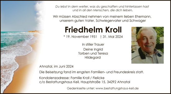 Traueranzeige von Friedhelm Kroll von HNAHNA