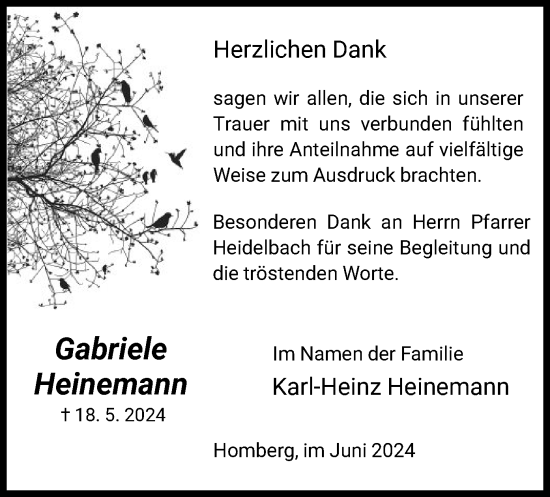 Traueranzeige von Gabriele Heinemann von HNA