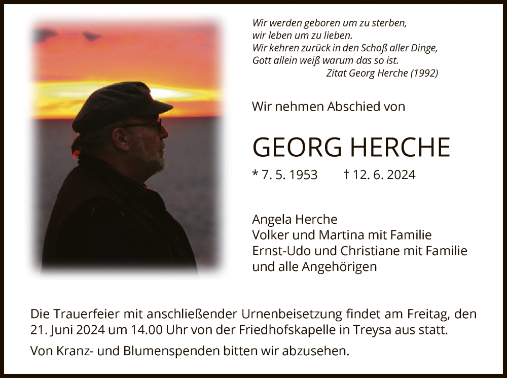  Traueranzeige für Georg Herche vom 15.06.2024 aus HNA