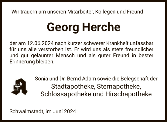 Traueranzeige von Georg Herche von HNA