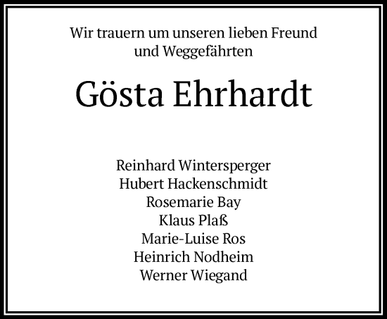 Traueranzeige von Gösta Ehrhardt von HNA