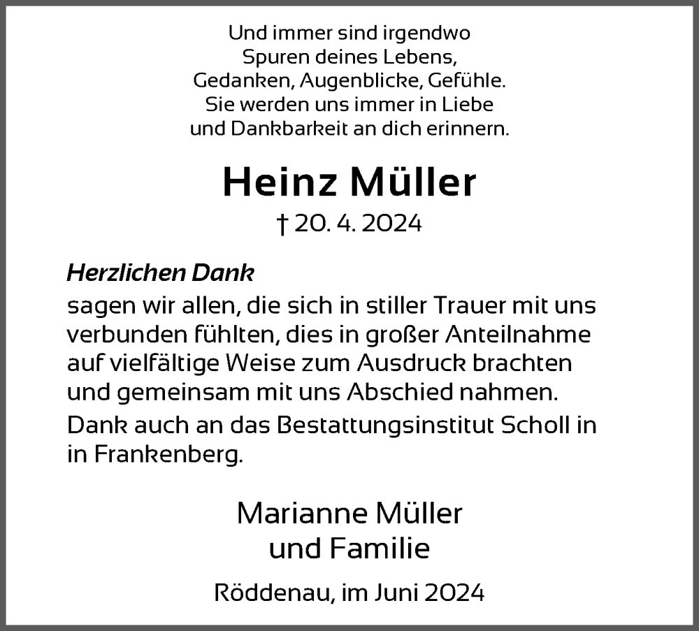  Traueranzeige für Heinz Müller vom 22.06.2024 aus HNA