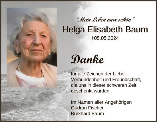 Traueranzeige von Helga Elisabeth Baum von HNAHNA