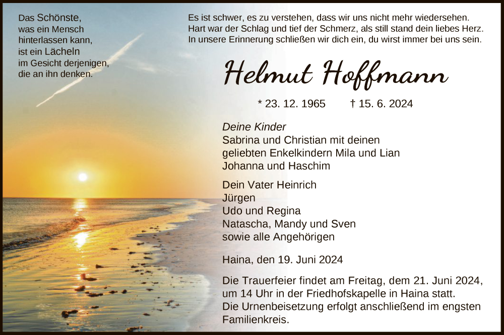  Traueranzeige für Helmut Hoffmann vom 19.06.2024 aus HNA