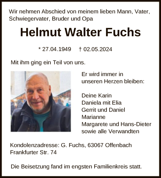 Traueranzeige von Helmut Walter Fuchs von HNA