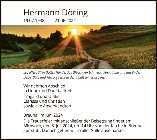 Traueranzeige von Hermann Döring von HNA