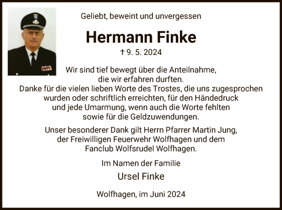 Traueranzeige von Hermann Finke von HNA