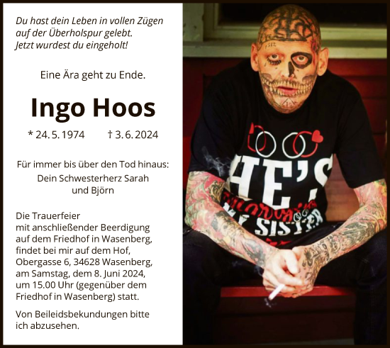 Traueranzeige von Ingo Hoos von HNA