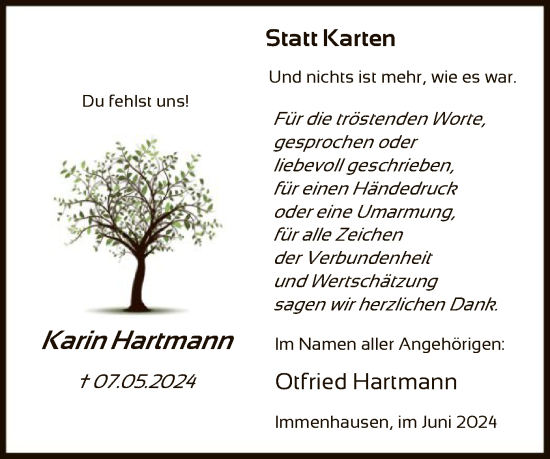 Traueranzeige von Karin Hartmann von HNA