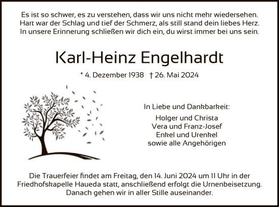 Traueranzeige von Karl-Heinz Engelhardt von HNA