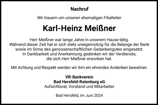 Traueranzeige von Karl-Heinz Meißner von HNA