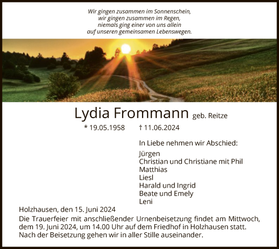 Traueranzeige von Lydia Frommann von HNA