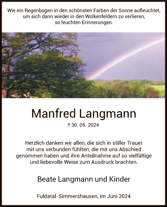 Traueranzeige von Manfred Langmann von HNA